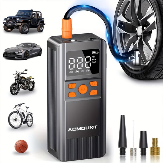 Acmount 150PSI Cordless Tire Inflator with Digital Gauge, LED Light, USB Charging.