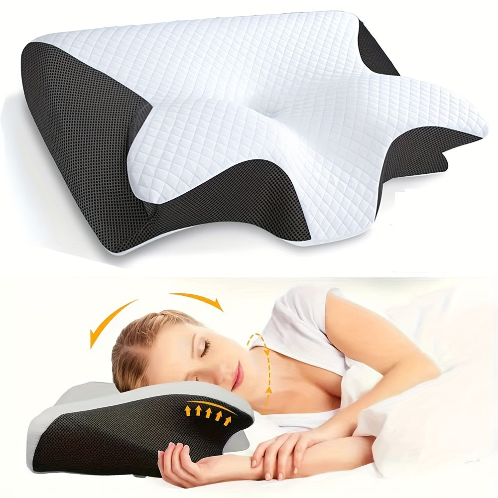 Ergonomic Memory Foam Neck Pillow for Relaxing Sleep - Orthopedic Contour Design, Soft & Firm Support for Side, Back, and Stomach Sleepers, Black, Shoulder Relaxation, Solid