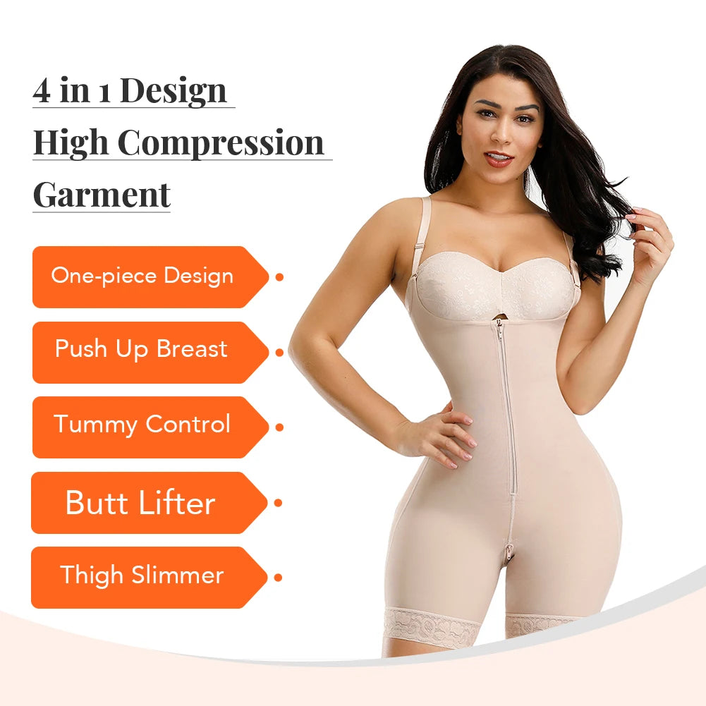 Fajas Colombianas Detachable Straps Full Body Shaper Tummy Slimming Postpartum Stage 3 Girdle Push Up Butt Lifter Shapewear