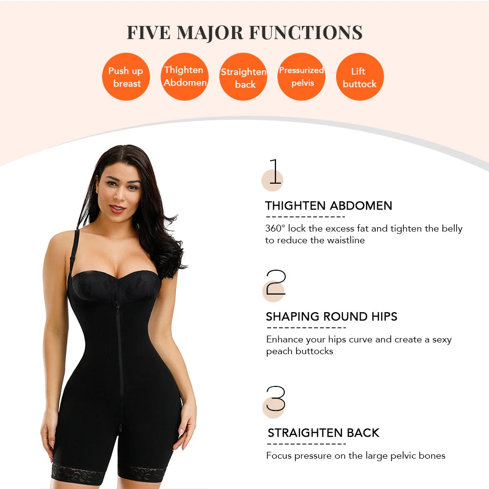 Fajas Colombianas Detachable Straps Full Body Shaper Tummy Slimming Postpartum Stage 3 Girdle Push Up Butt Lifter Shapewear