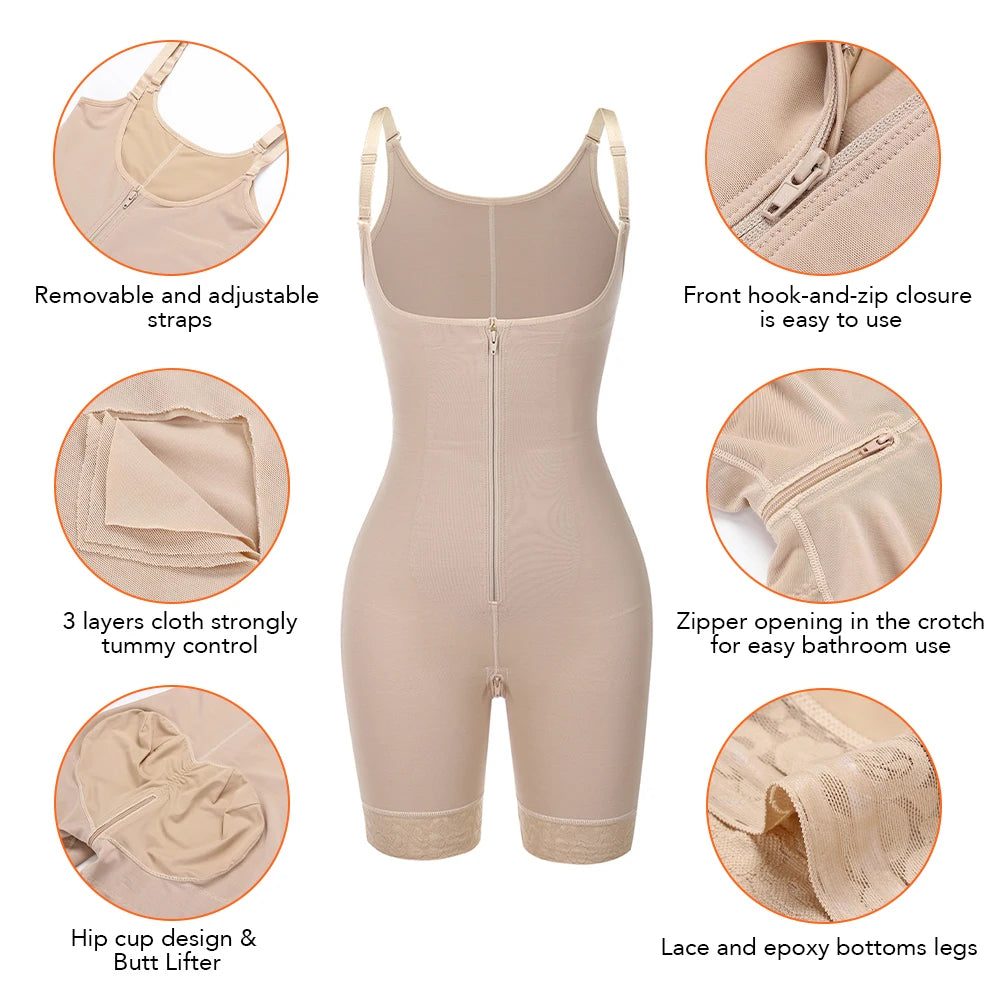 Fajas Colombianas Detachable Straps Full Body Shaper Tummy Slimming Postpartum Stage 3 Girdle Push Up Butt Lifter Shapewear