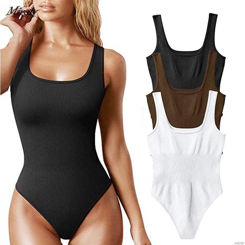 2025 New Square Neck Tummy Control Thong Body Shaper Seamless Sculpting Bodysuit Shapewear Women Sexy Ribbed Slimming Tank Tops