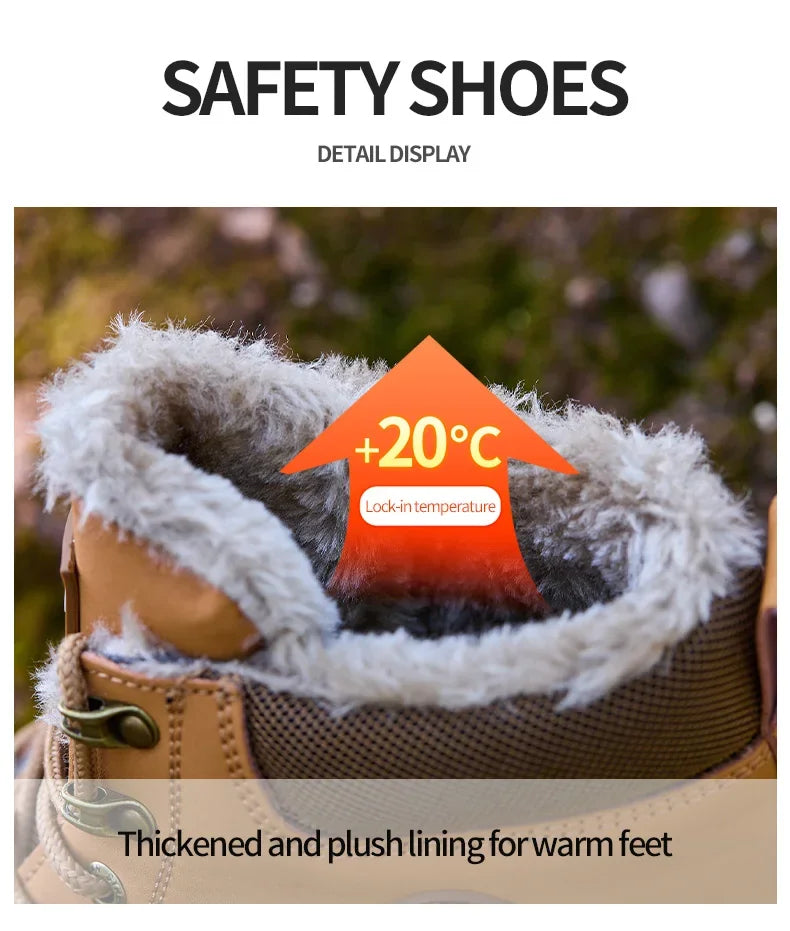 Latest 2025 Fashion Winter Warm Men's Work Safety Boots Waterproof Rugged Steel Toe Shoes Sneakers Safety Protection Coldproof