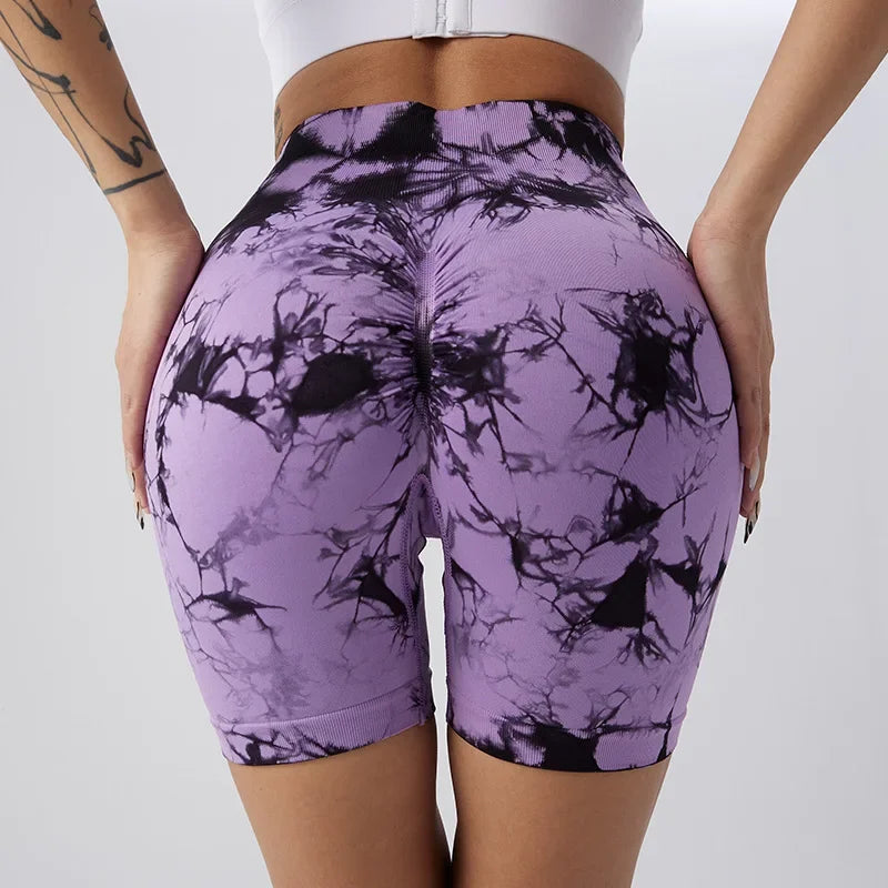 Yoga Shorts Seamless Tie Dye Push Up For Women High Waist quick-dry Fitness Workout Running Summer Cycling Sports Gym Shorts