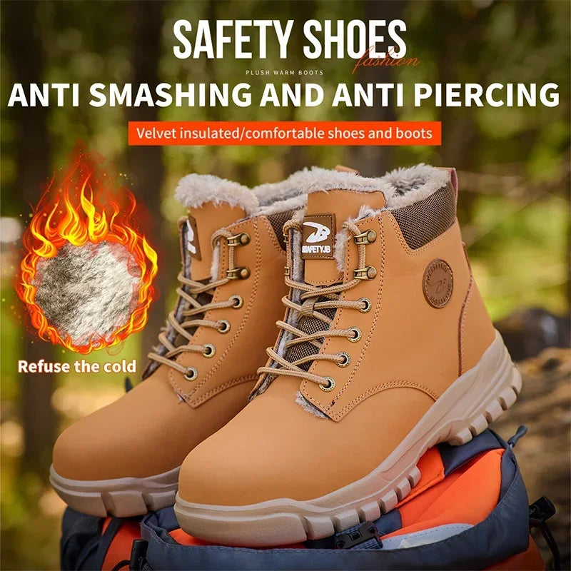 Latest 2025 Fashion Winter Warm Men's Work Safety Boots Waterproof Rugged Steel Toe Shoes Sneakers Safety Protection Coldproof