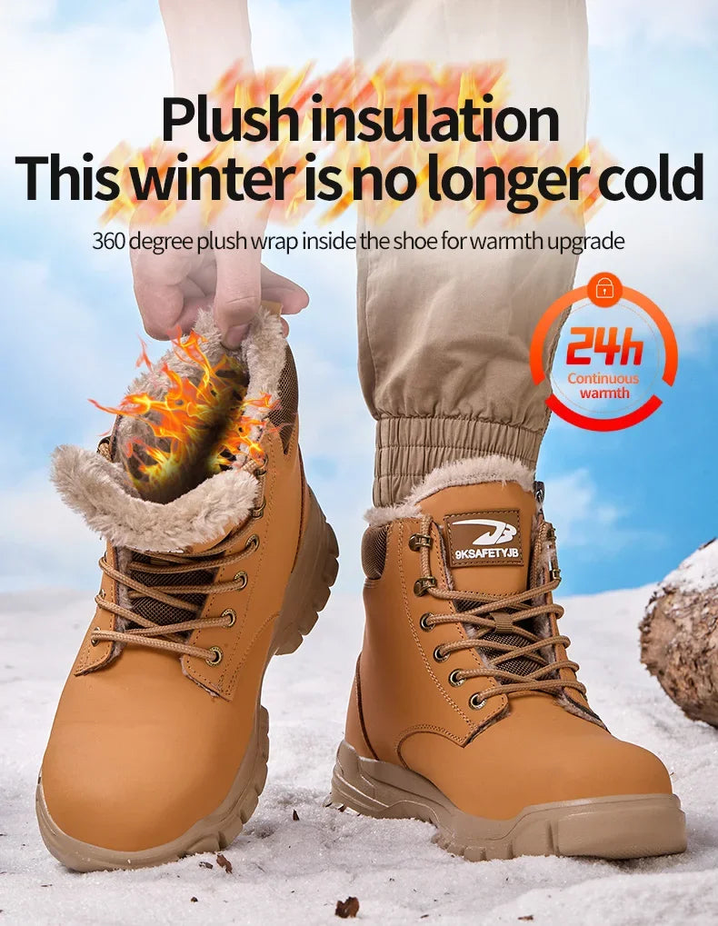 Latest 2025 Fashion Winter Warm Men's Work Safety Boots Waterproof Rugged Steel Toe Shoes Sneakers Safety Protection Coldproof