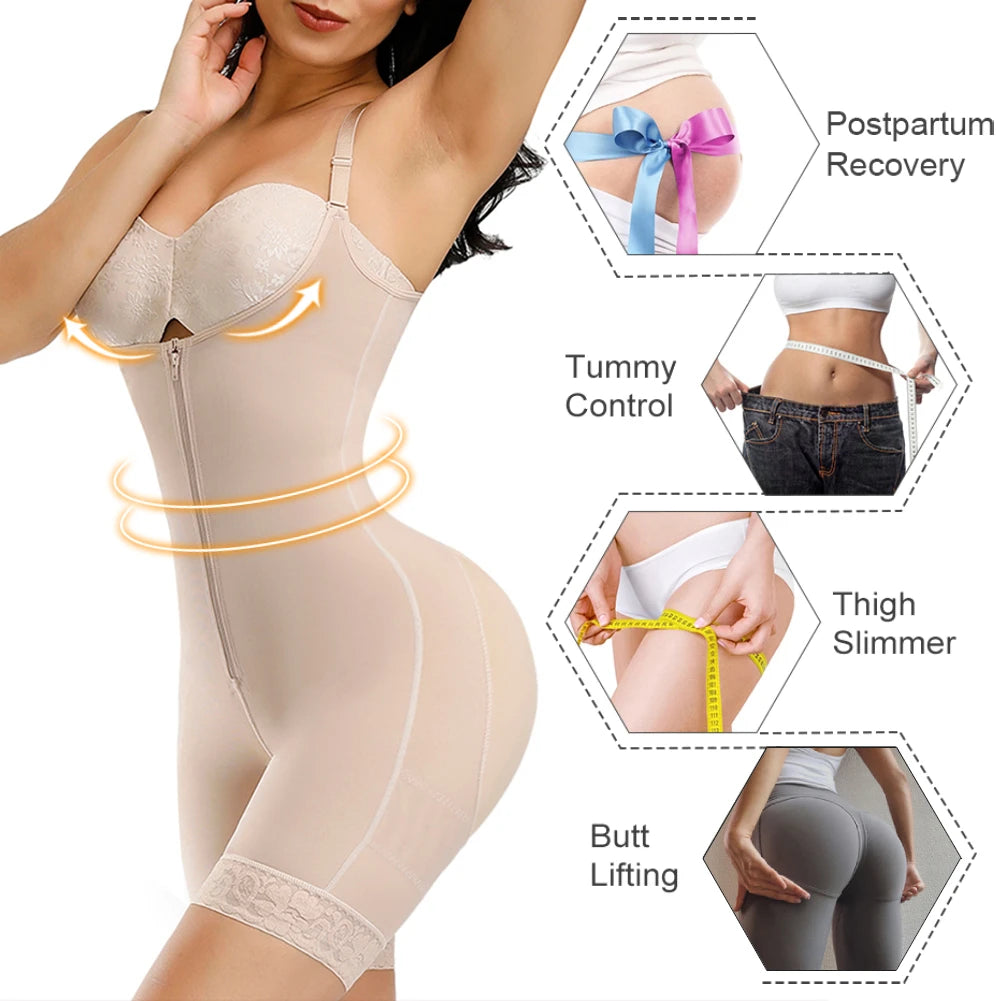 Fajas Colombianas Detachable Straps Full Body Shaper Tummy Slimming Postpartum Stage 3 Girdle Push Up Butt Lifter Shapewear