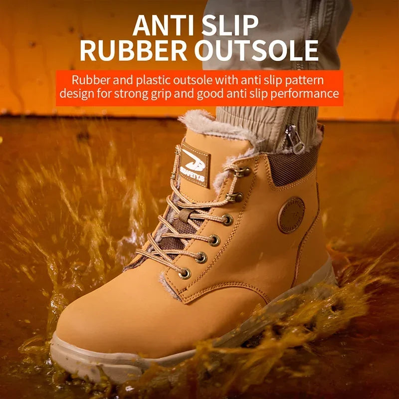 Latest 2025 Fashion Winter Warm Men's Work Safety Boots Waterproof Rugged Steel Toe Shoes Sneakers Safety Protection Coldproof