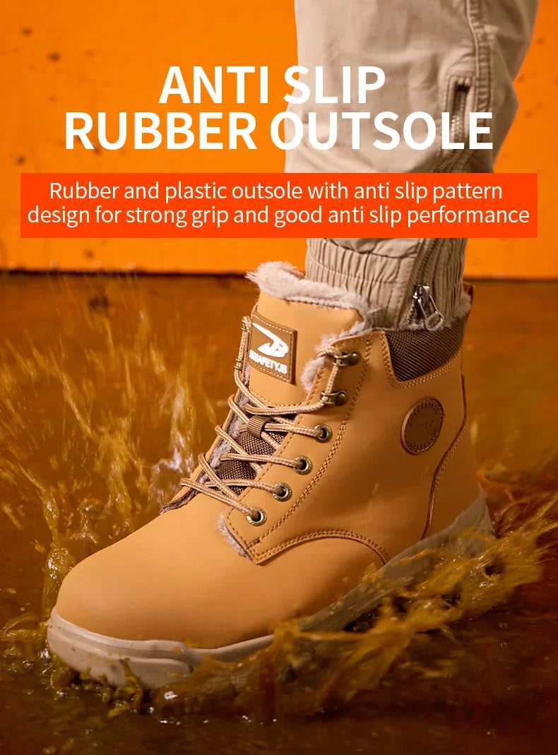 Latest 2025 Fashion Winter Warm Men's Work Safety Boots Waterproof Rugged Steel Toe Shoes Sneakers Safety Protection Coldproof