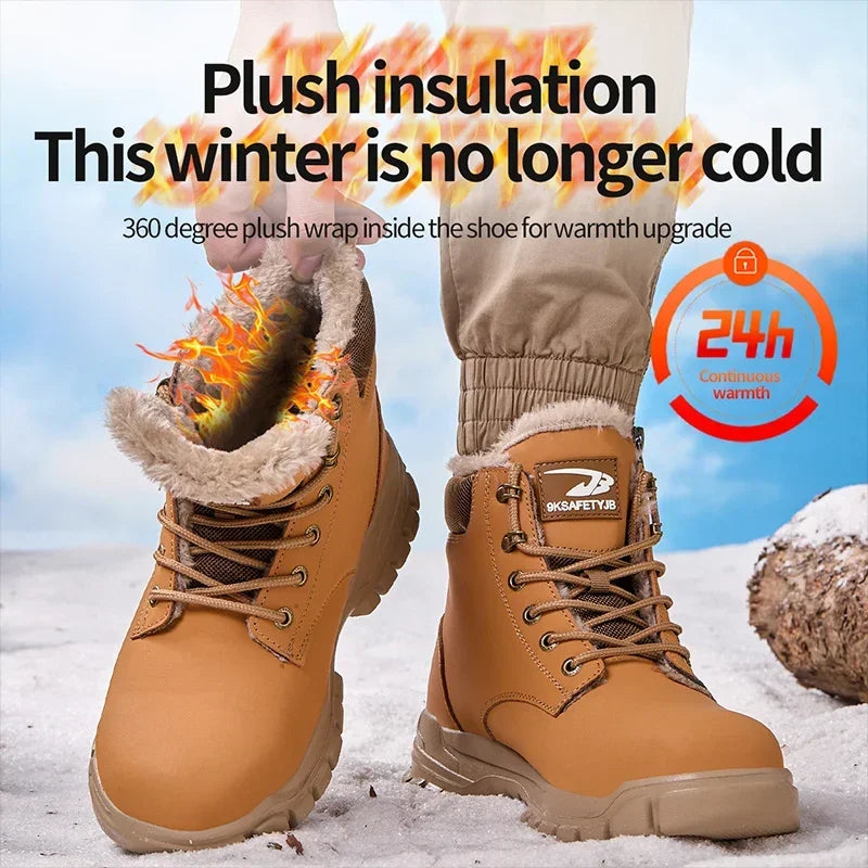 Latest 2025 Fashion Winter Warm Men's Work Safety Boots Waterproof Rugged Steel Toe Shoes Sneakers Safety Protection Coldproof