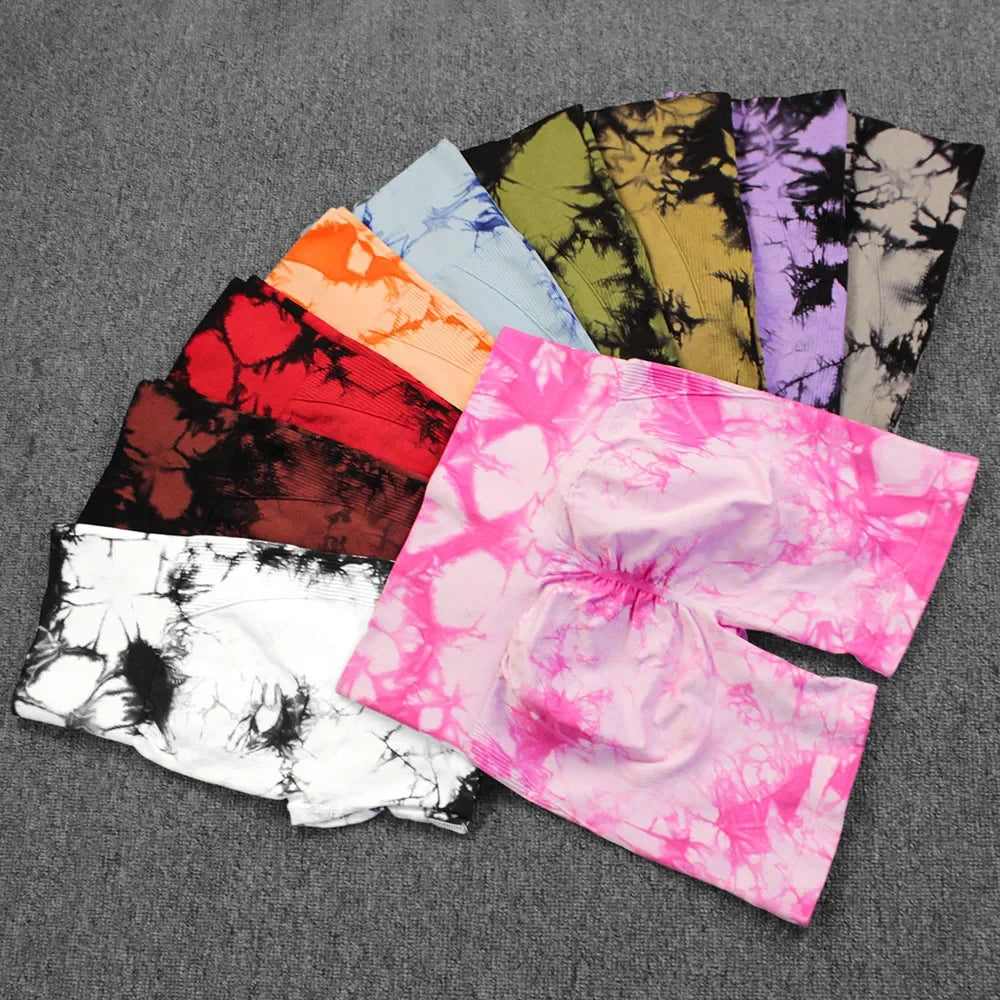 Yoga Shorts Seamless Tie Dye Push Up For Women High Waist quick-dry Fitness Workout Running Summer Cycling Sports Gym Shorts