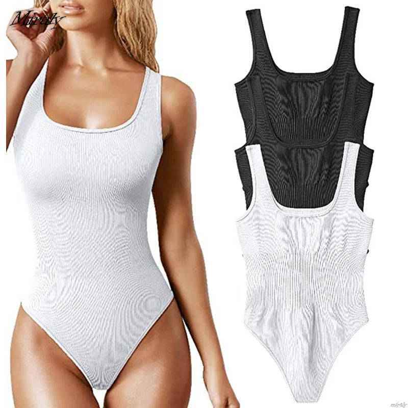 2025 New Square Neck Tummy Control Thong Body Shaper Seamless Sculpting Bodysuit Shapewear Women Sexy Ribbed Slimming Tank Tops